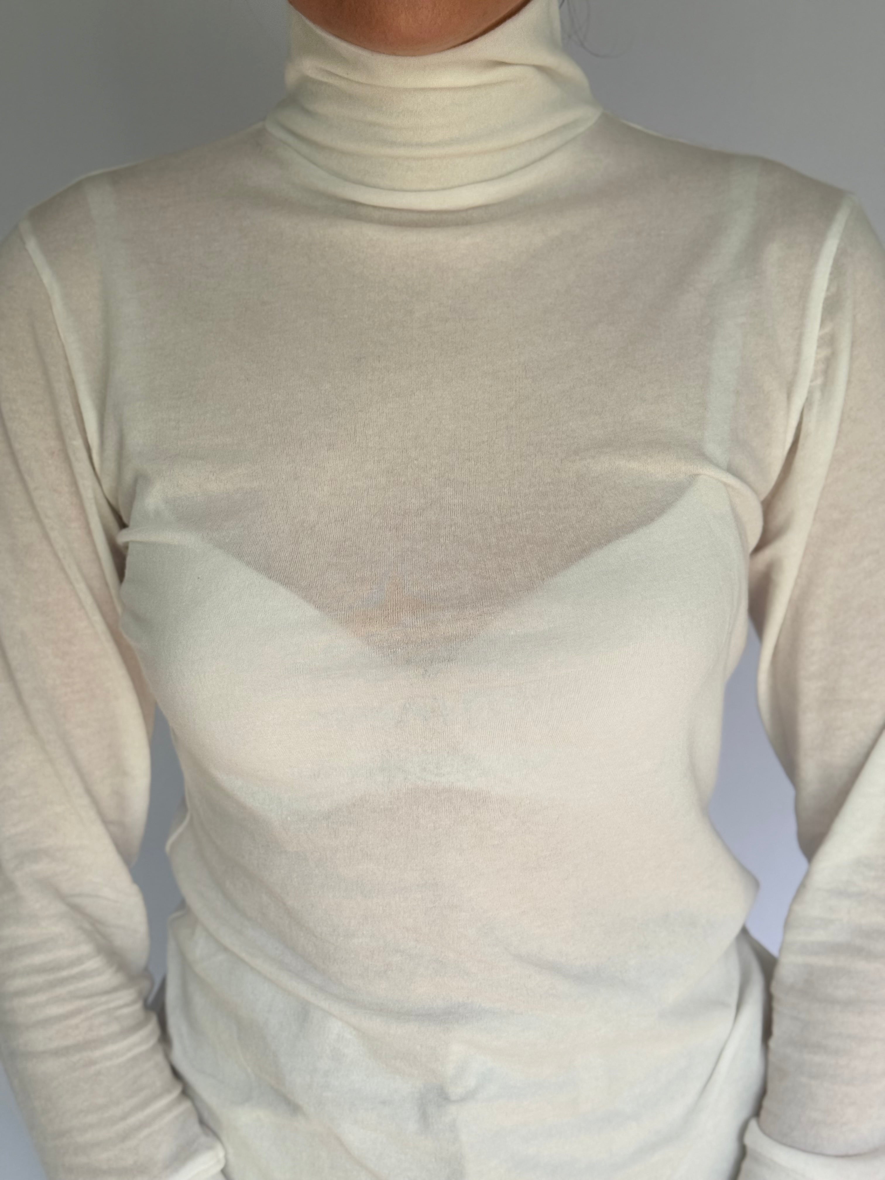 coco turtleneck shirt for women front view close up see through fabric